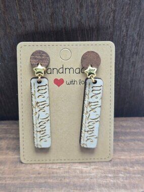 NWT We the People Constitution Earrings USA Patriotic Wood Stars Dangle OOAK
